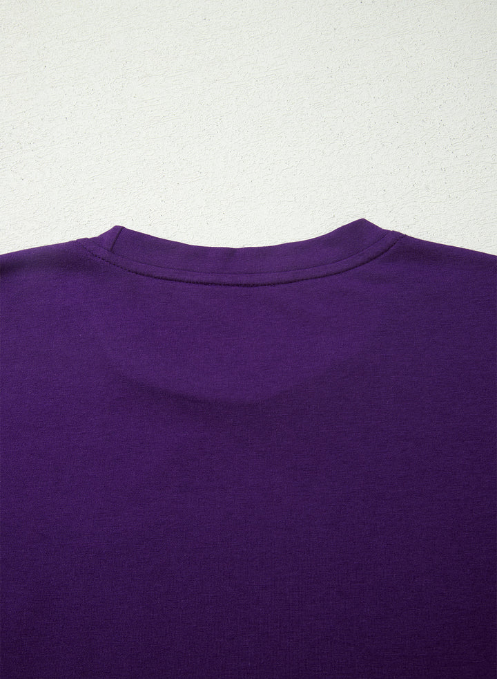 Tillandsia Purple Casual Plain Crew Neck Tee
