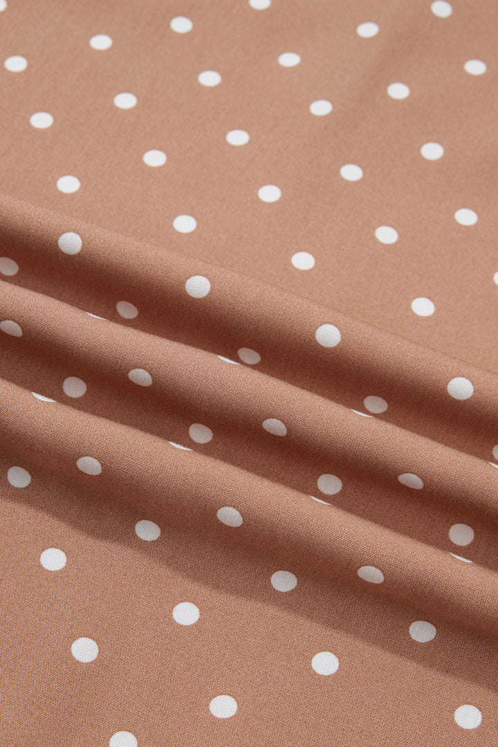 Brown Polka Dot Lace Hem Elegant Long Shift Skirt