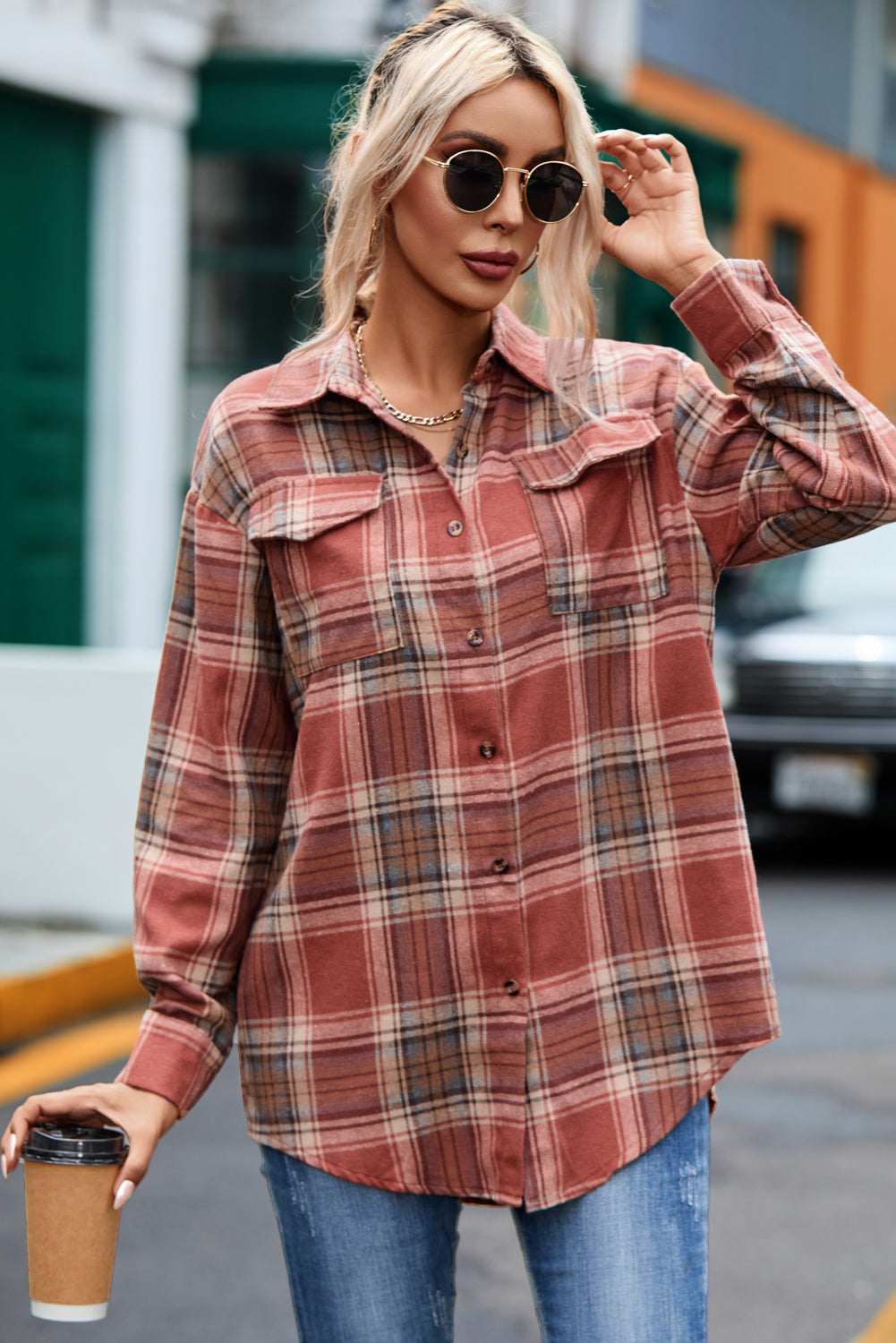 Multicolor Plaid Print Flap Pocket Shirt