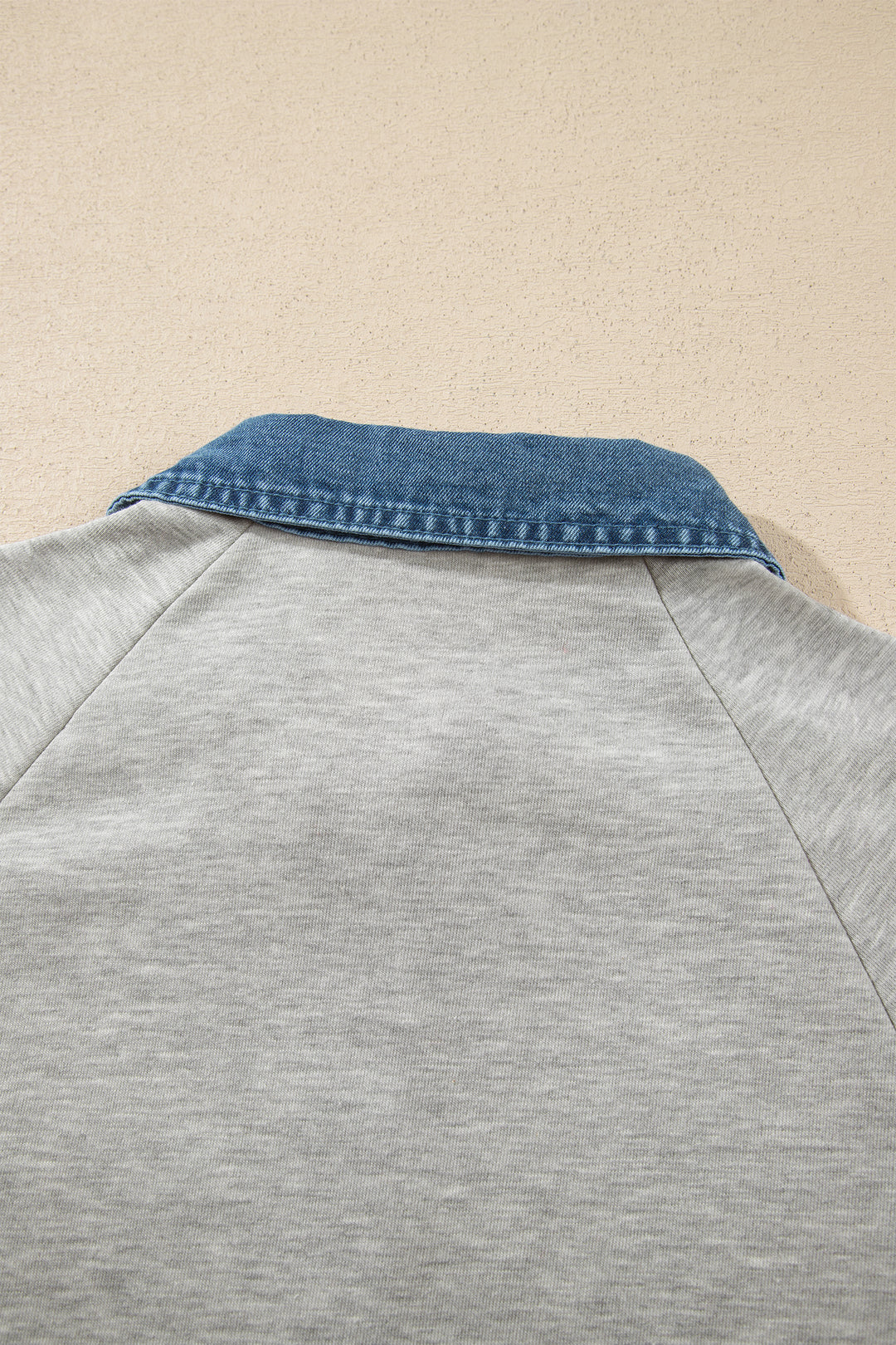 Gray Denim Collar Patchwork Long Sleeve Pullover Top