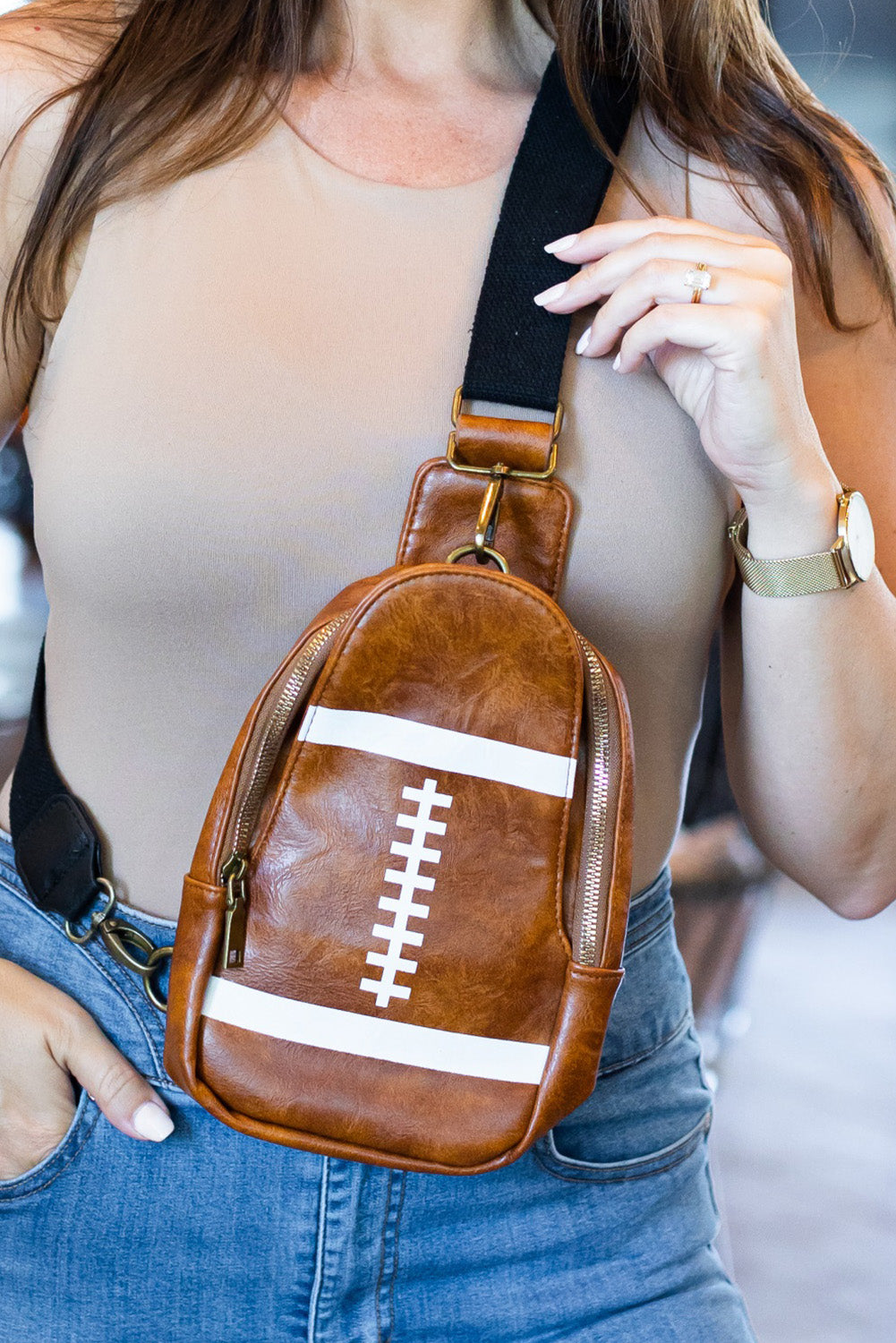 Brown Rugby Football PU Mini Crossbody Bag