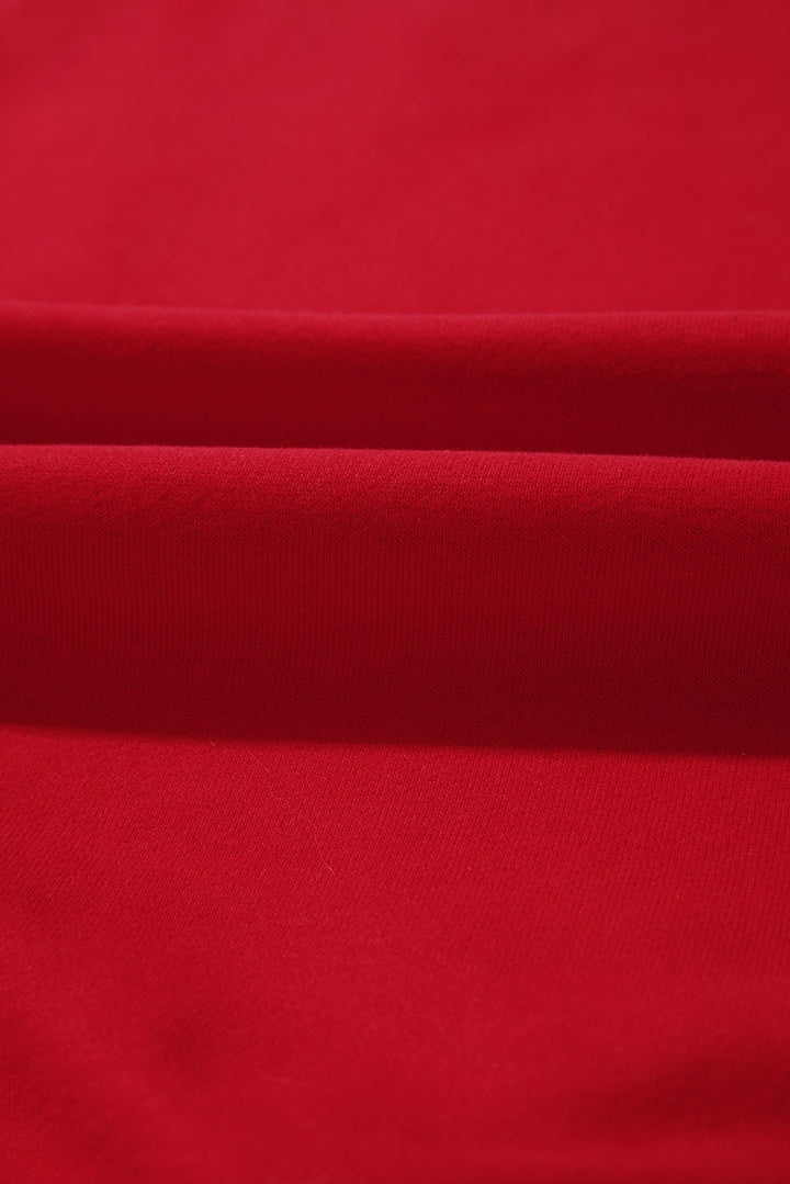 Fiery Red Merry and Bright Plaid Embroidered Letter Graphic Sequin Bow Decor Christmas Sweatshirt