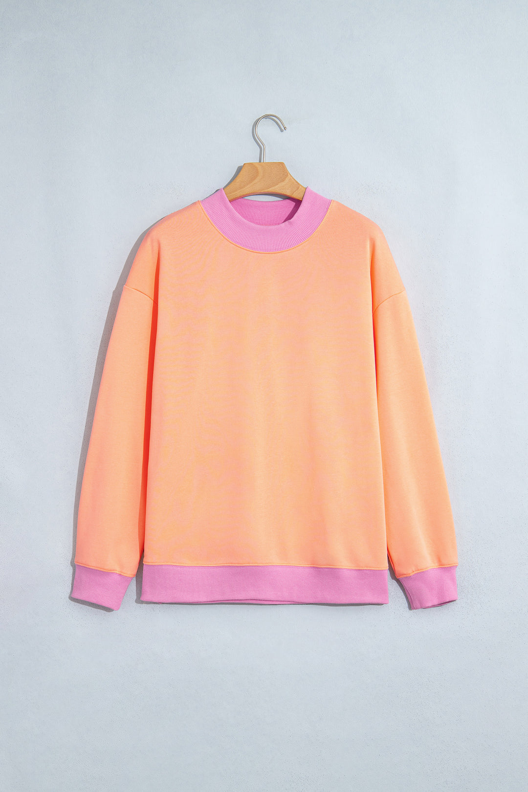 Pink Colorblock Trim Crewneck Long Sleeve Pullover Sweatshirt