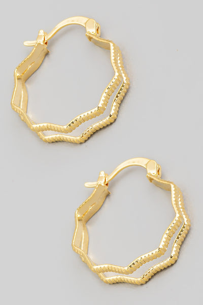 Fame Double Wavy Pincatch Hoop Earrings