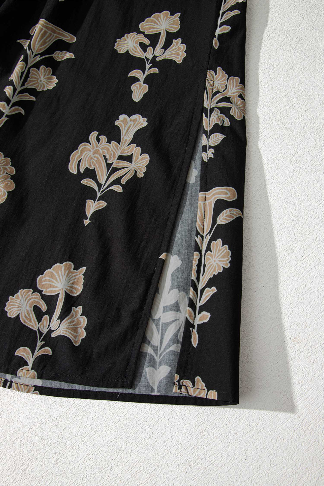 Black Floral Print Frilled Collar Short Puff Sleeve Plus Size Maxi Dress