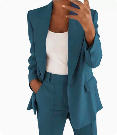 Lapel Blazer &amp; Slim-Fit Trousers Two-Piece Suit – 10 Colors XS–5XL