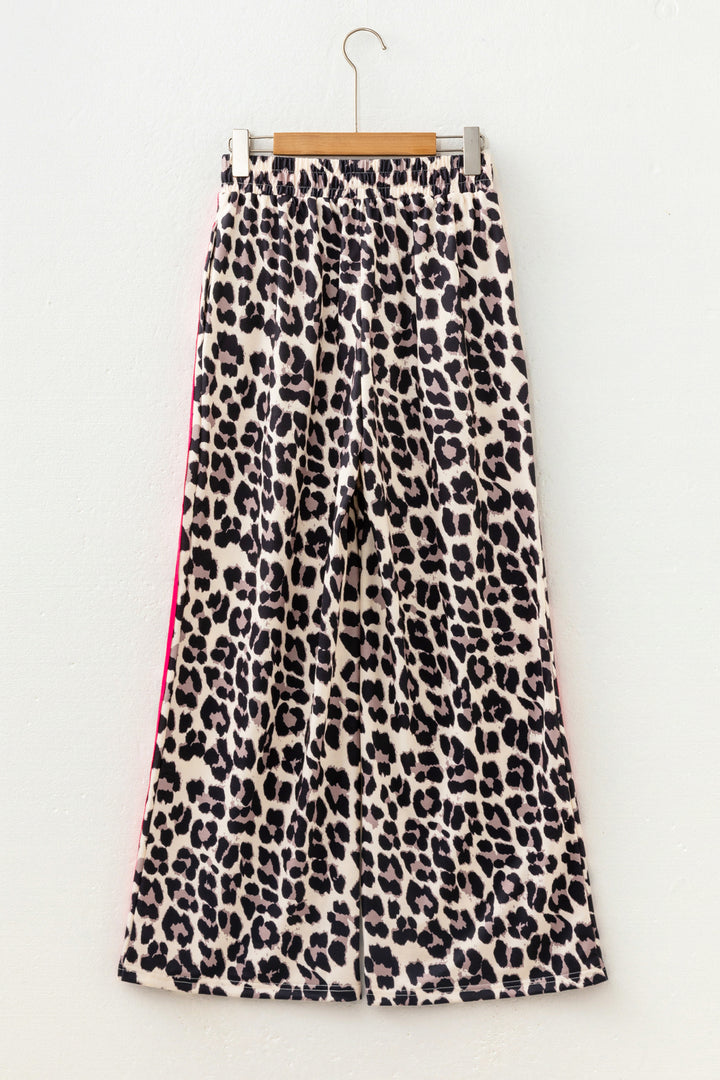 Rose Side Stripe Leopard Wide leg Trousers