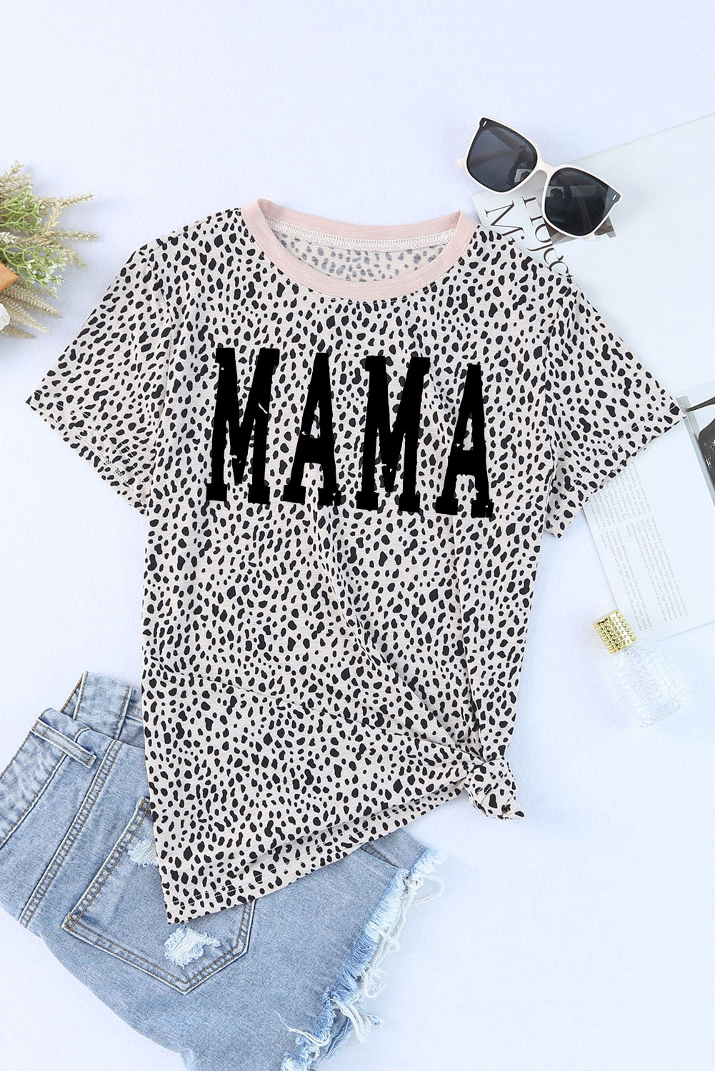 MAMA Animal Print Round Neck Short Sleeve T-Shirt - Sybaritic Bags & Clothing