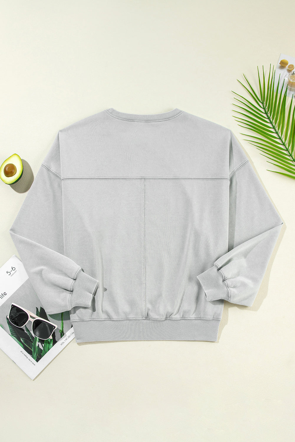 Gray Exposed Seam Batwing Sleeve Drop Shoulder Sweatshirt