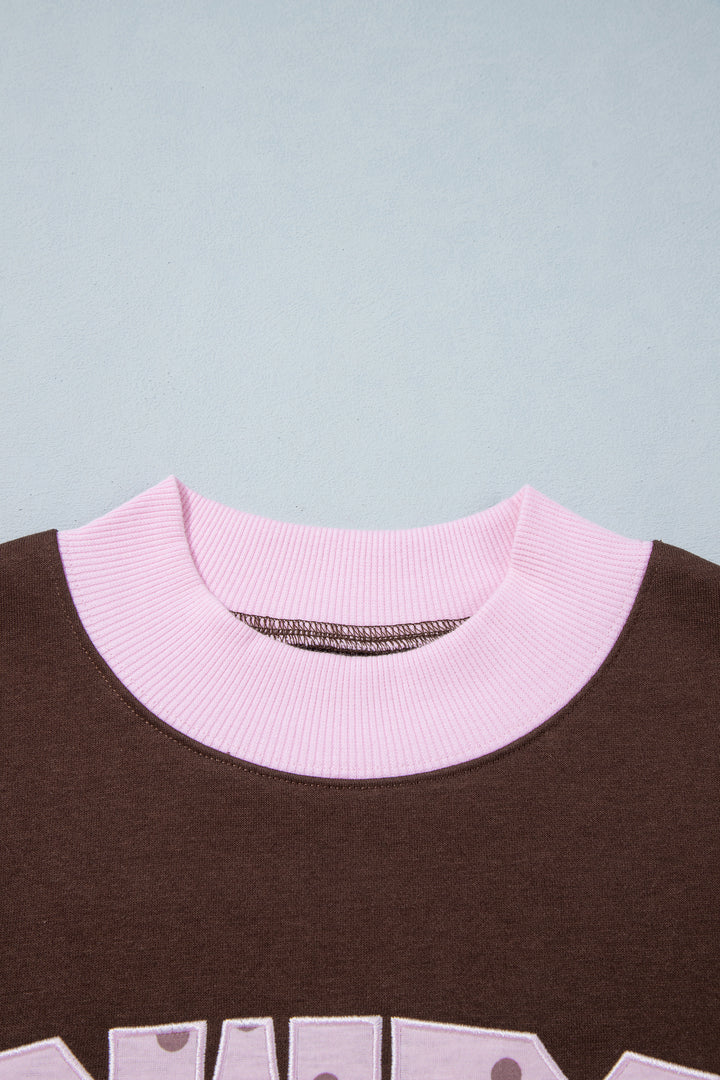 Pink Polka Dot Letter Graphic Colorblock Tunic Sweatshirt