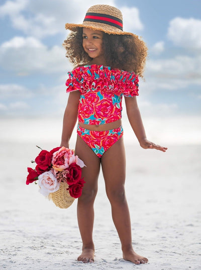 Tropical Garden Ruffle Tankini Two Piece Swimsuit