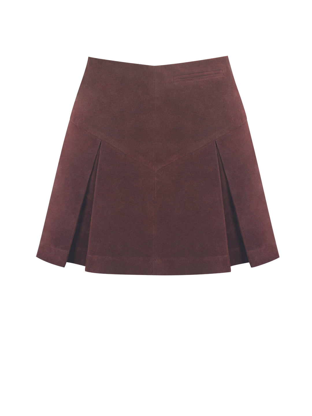 Faryn Mahogany Vegan Suede Pleated A-Line Mini Skirt
