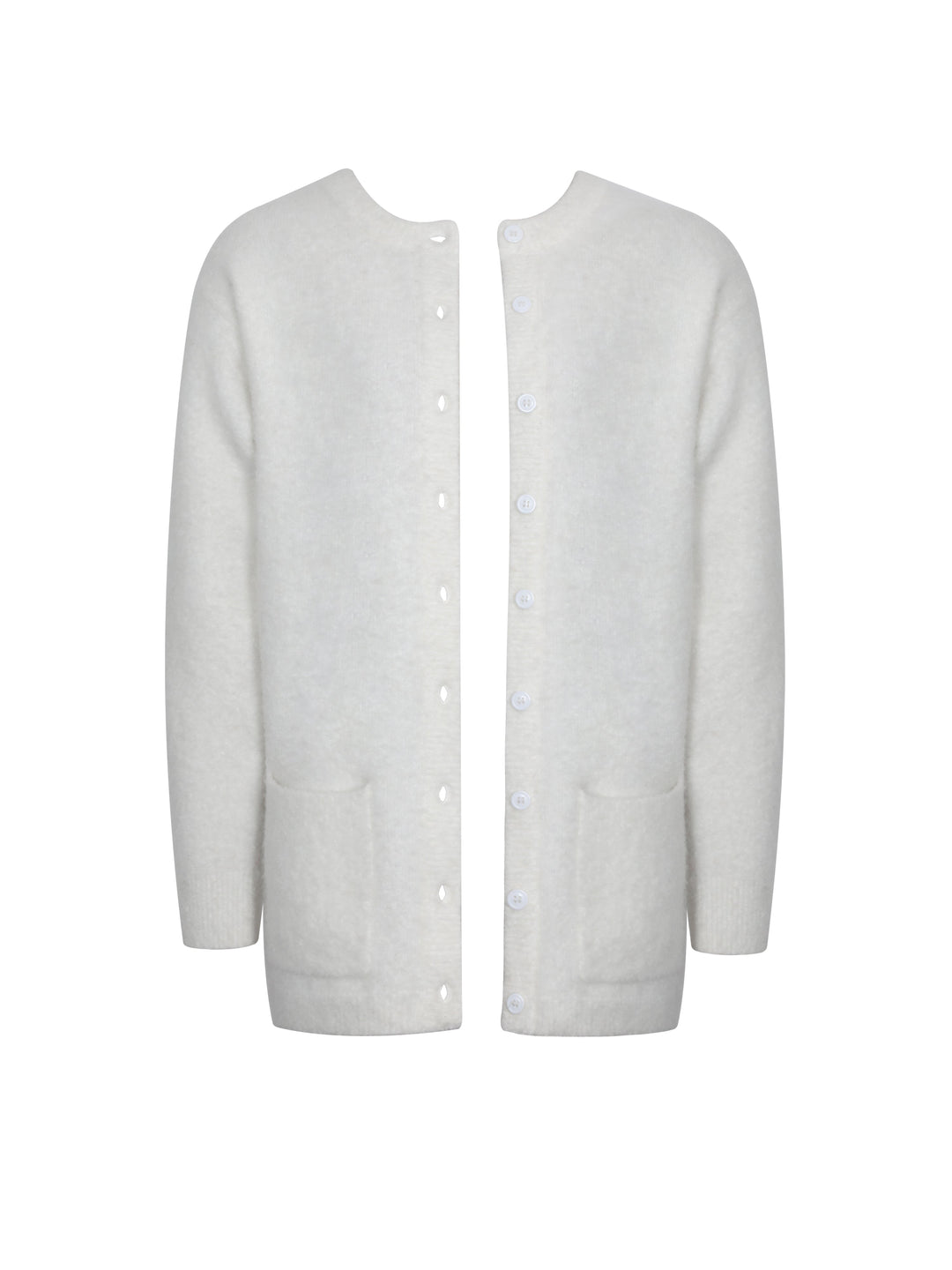 Orla White Wool-Blend Ribbed Knit Cardigan
