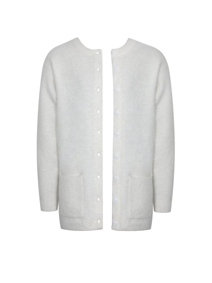 Orla White Wool-Blend Ribbed Knit Cardigan