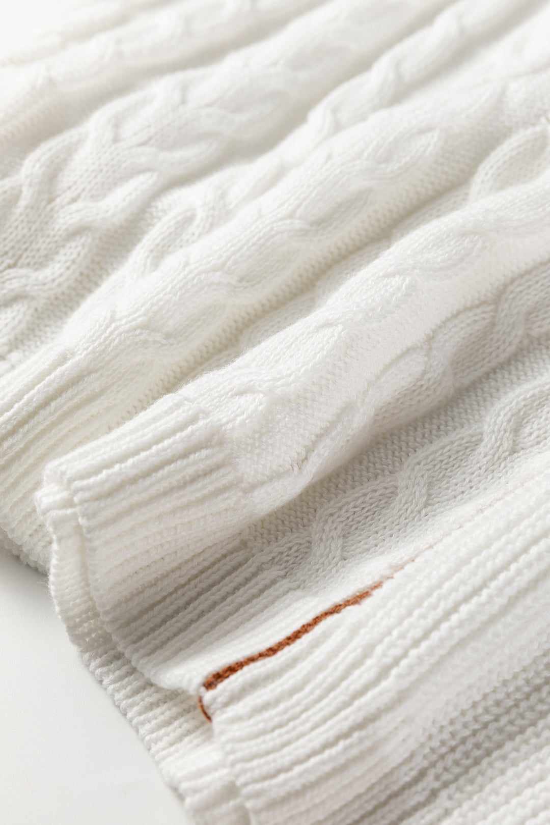 White Mix Texture Patchwork Contrast Stitch Mock Neck Sweater