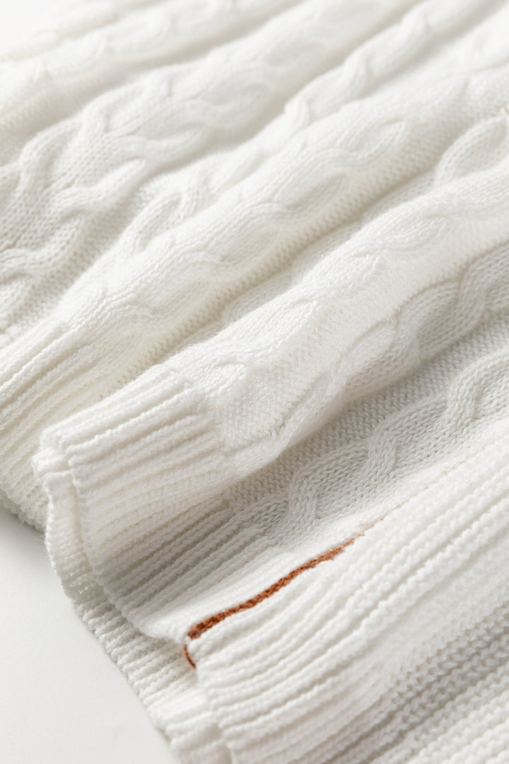 White Mix Texture Patchwork Contrast Stitch Mock Neck Sweater