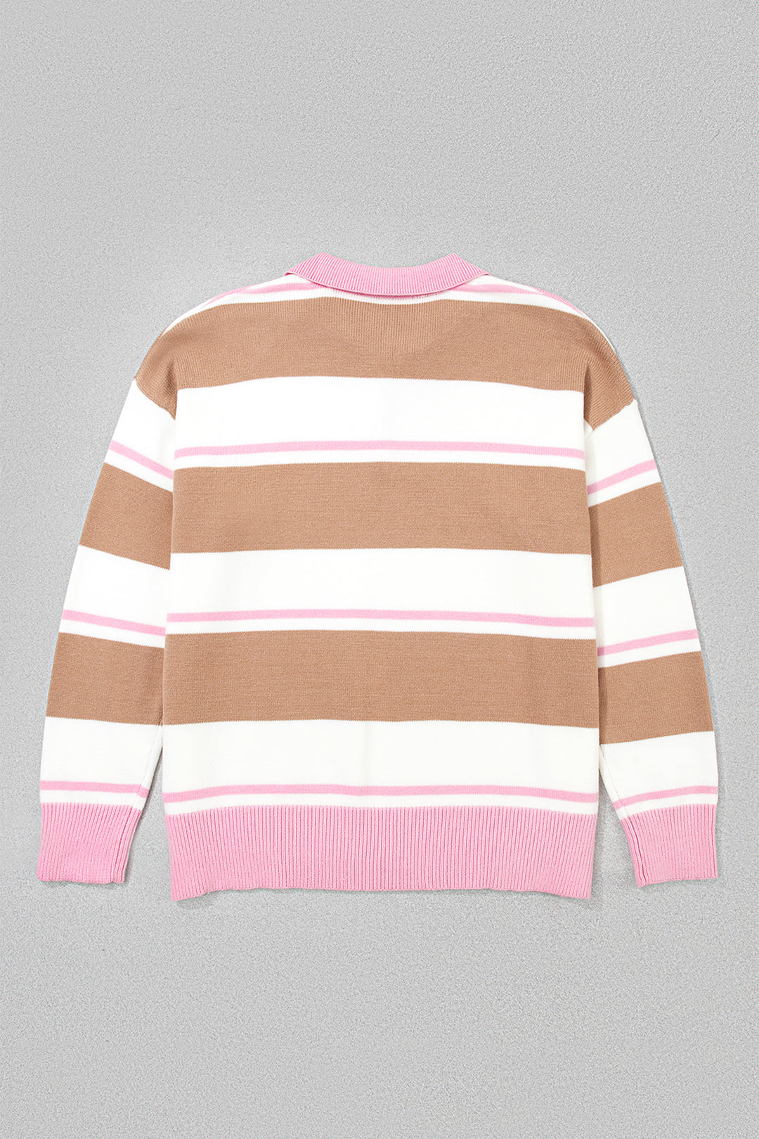 Pink Stripe Striped Colorblock V Neck Long Sleeve Tunic Sweater