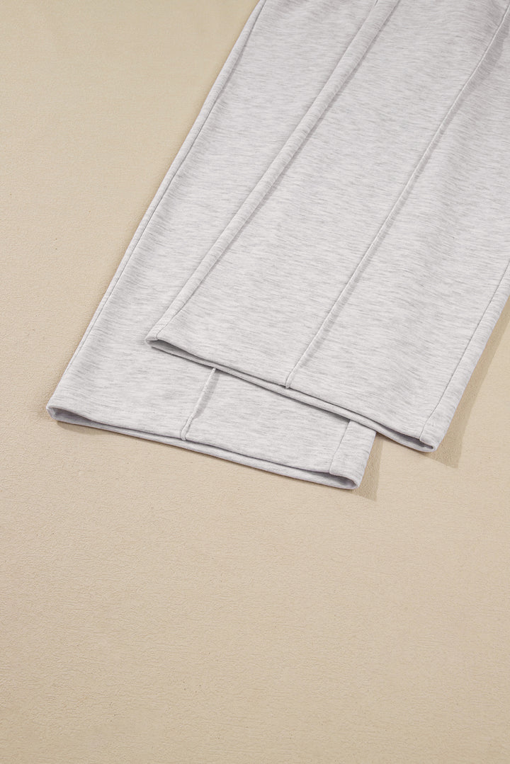 Light Grey Polo Collar V Neck Pullover and Drawstring Sweatpants Set