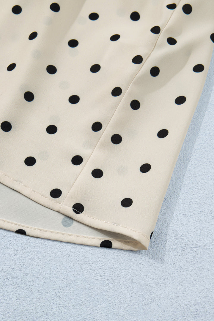 Apricot Plus Size Polka Dot Print Button Detail Short Sleeve Babydoll Blouse