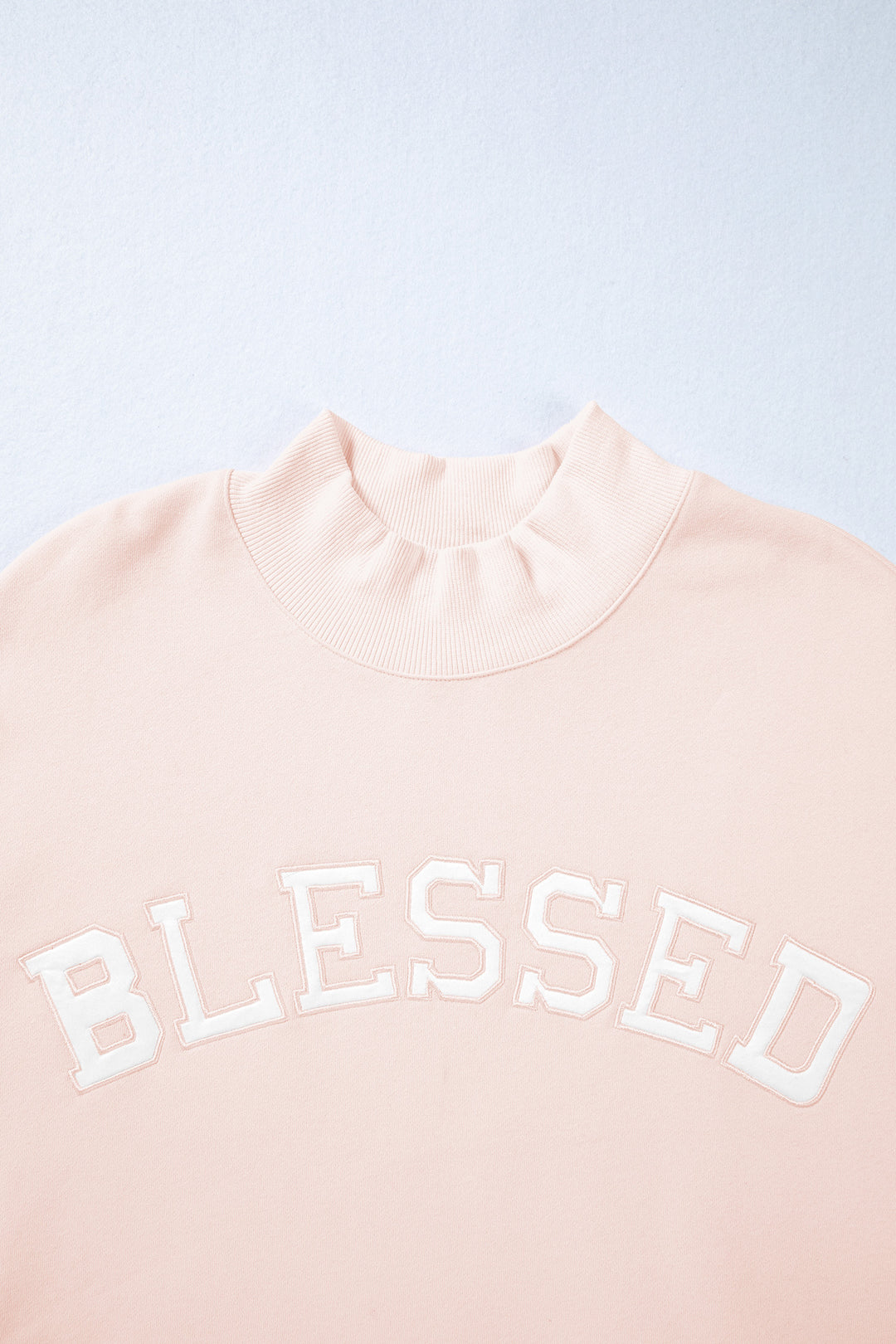 Light Pink Oversize Blessed Embroidered Mock Neck Sweatshirt