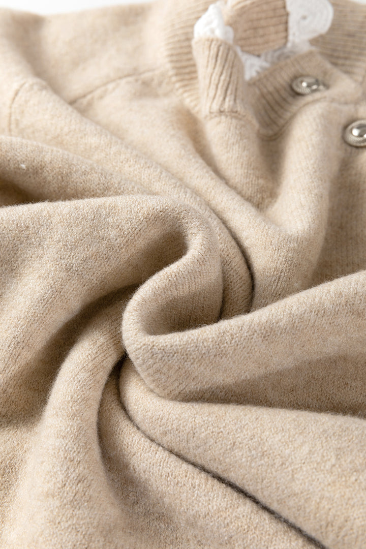 Parchment Button Lace Detail Raglan Sleeve Shift Mini Sweater Dress