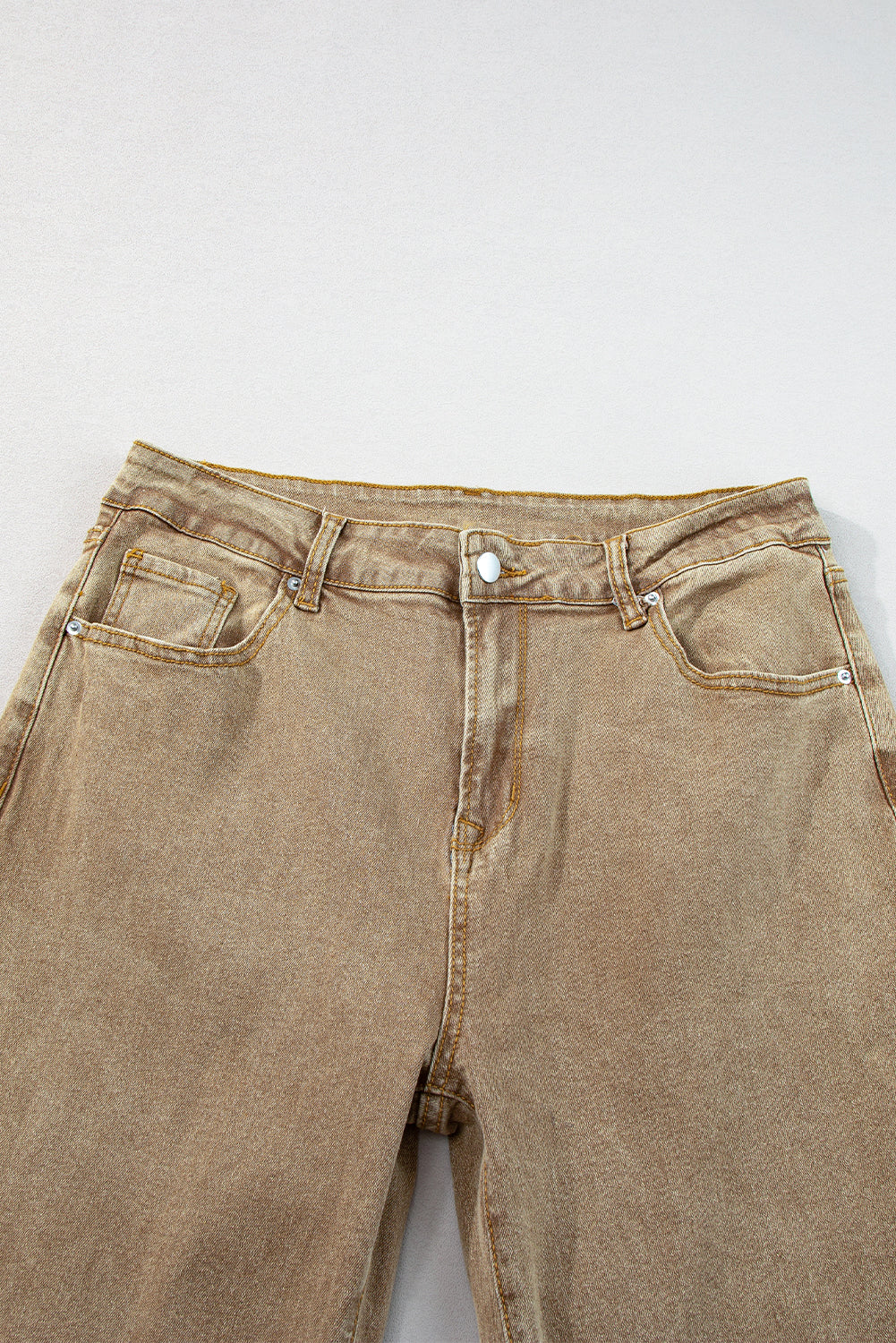 Light French Beige Acid Washed High Rise Cropped Wide Leg Jeans