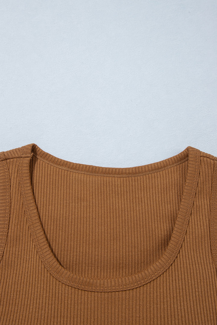 Beige Ribbed Knit Sweet Lace Hem Vest