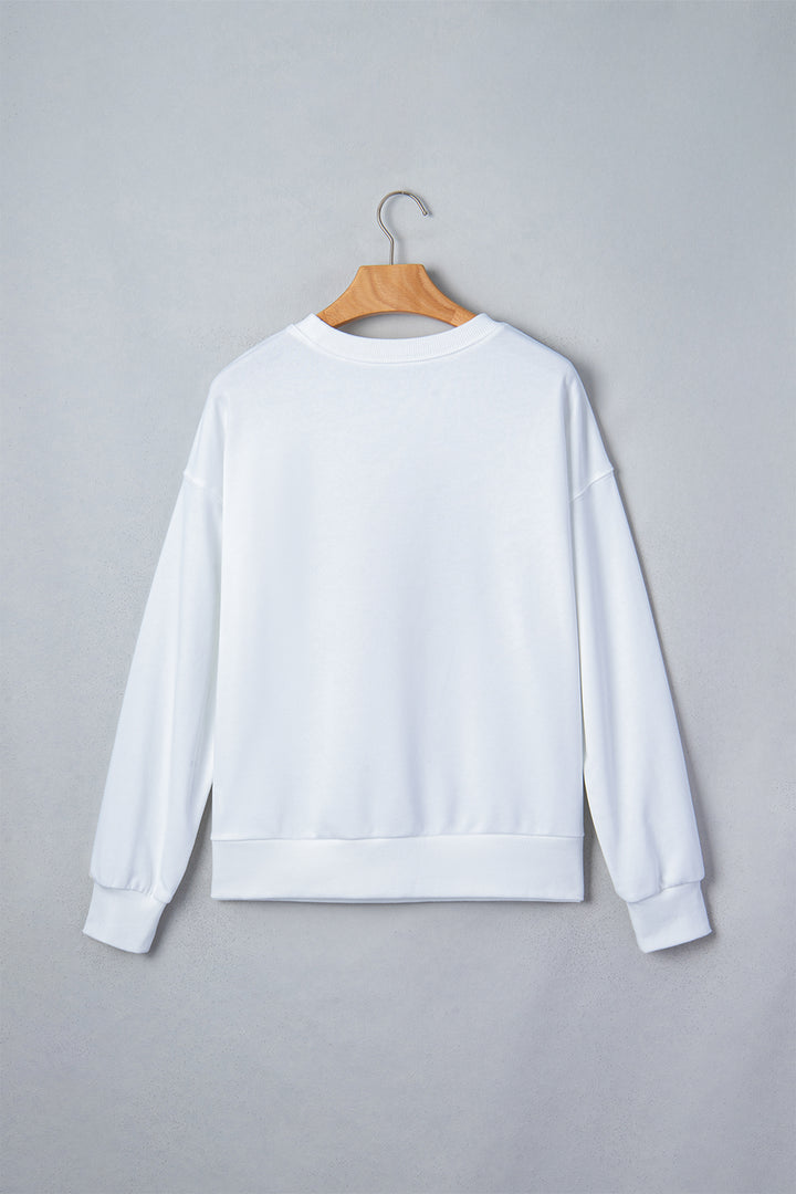 White Embroidered Slogan Game Day Rugby Pattern Crewneck Sweatshirt