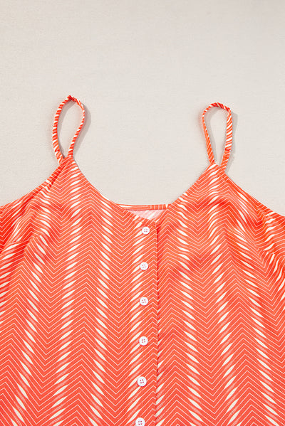 Orange Chevron Stripe Print Buttoned V Neck Cami Top