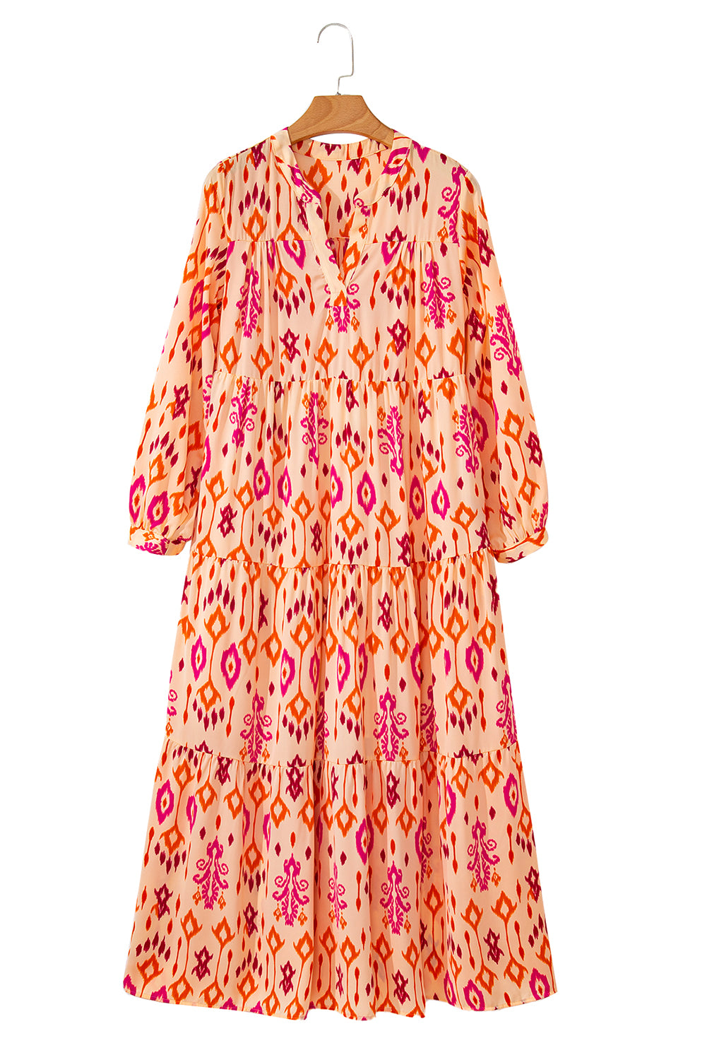 Orange Western Abstract Geometric Printed Maxi Dress