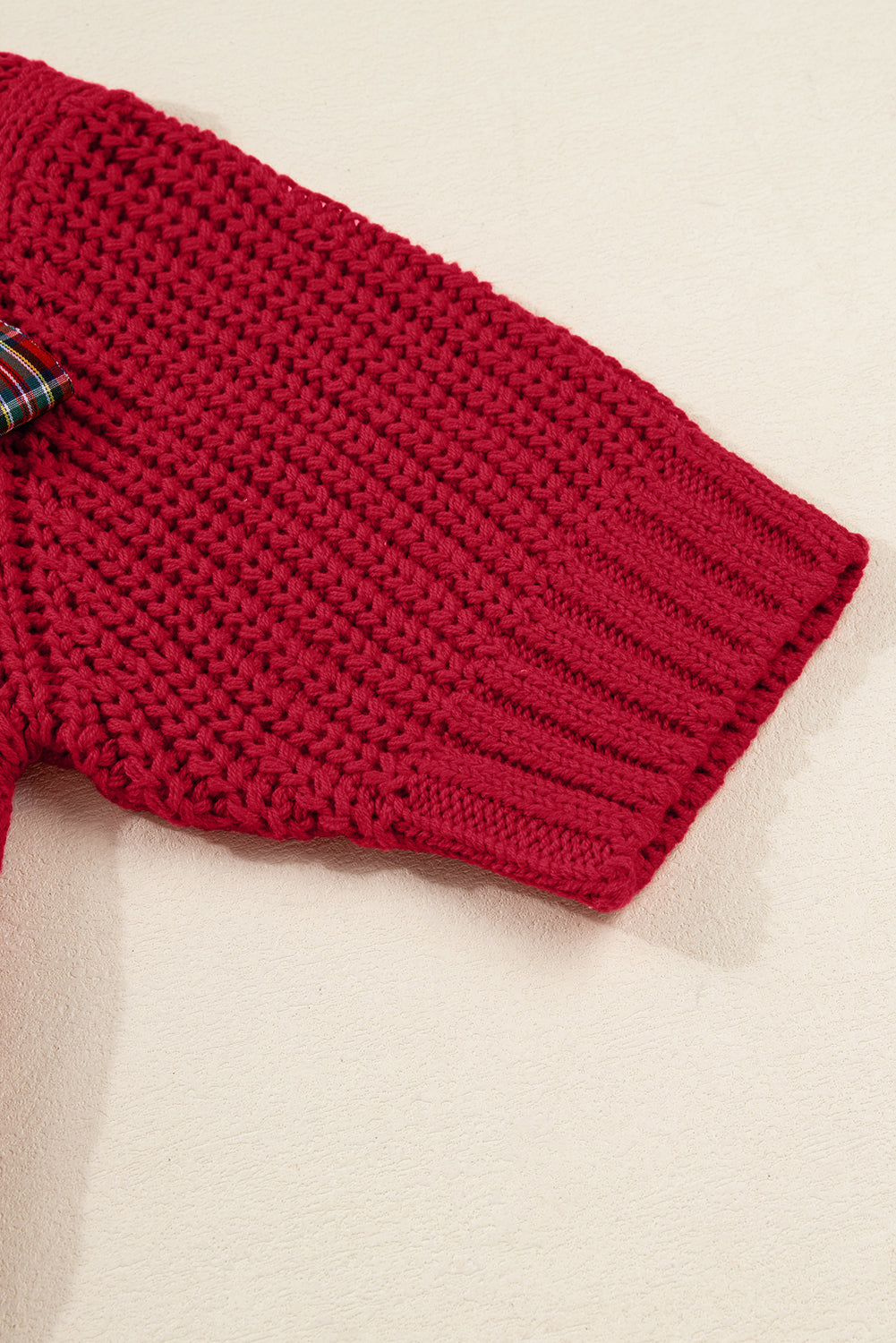 Fiery Red Plaid Lace up Detail Christmas Holiday Puff Short Sleeve Sweater