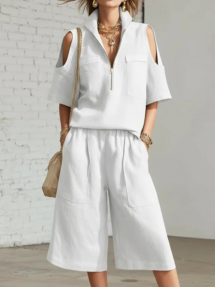 Short-Sleeve Shirt &amp; Loose Shorts Two-Piece Set | Casual