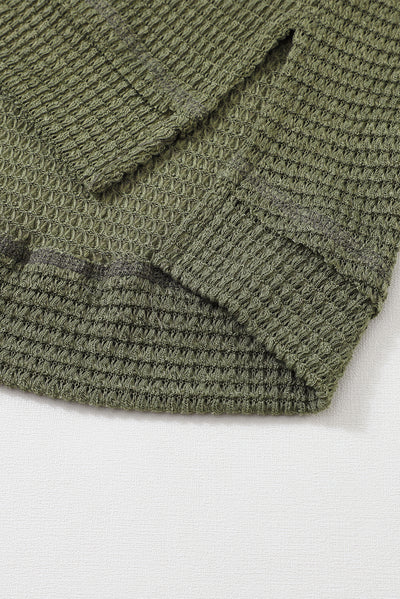 Green Waffle Knit High Slits Oversized Top