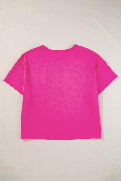 Bright Pink Patched Pocket Exposed Seam Oversize T-shirt