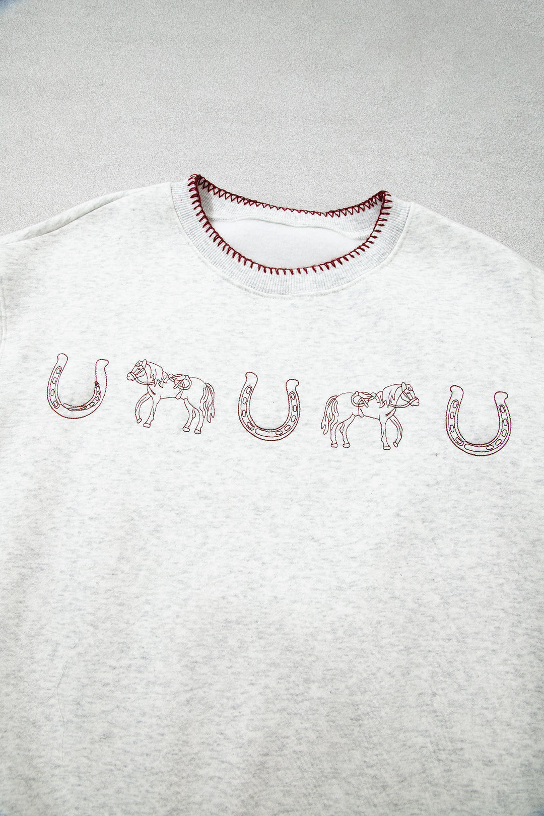 Light Grey Western Print Embroidered Casual Sweatshirt