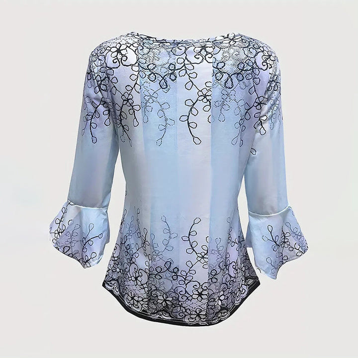 Women’s V-Neck 3/4 Sleeve Button-Front Tunic Blouse