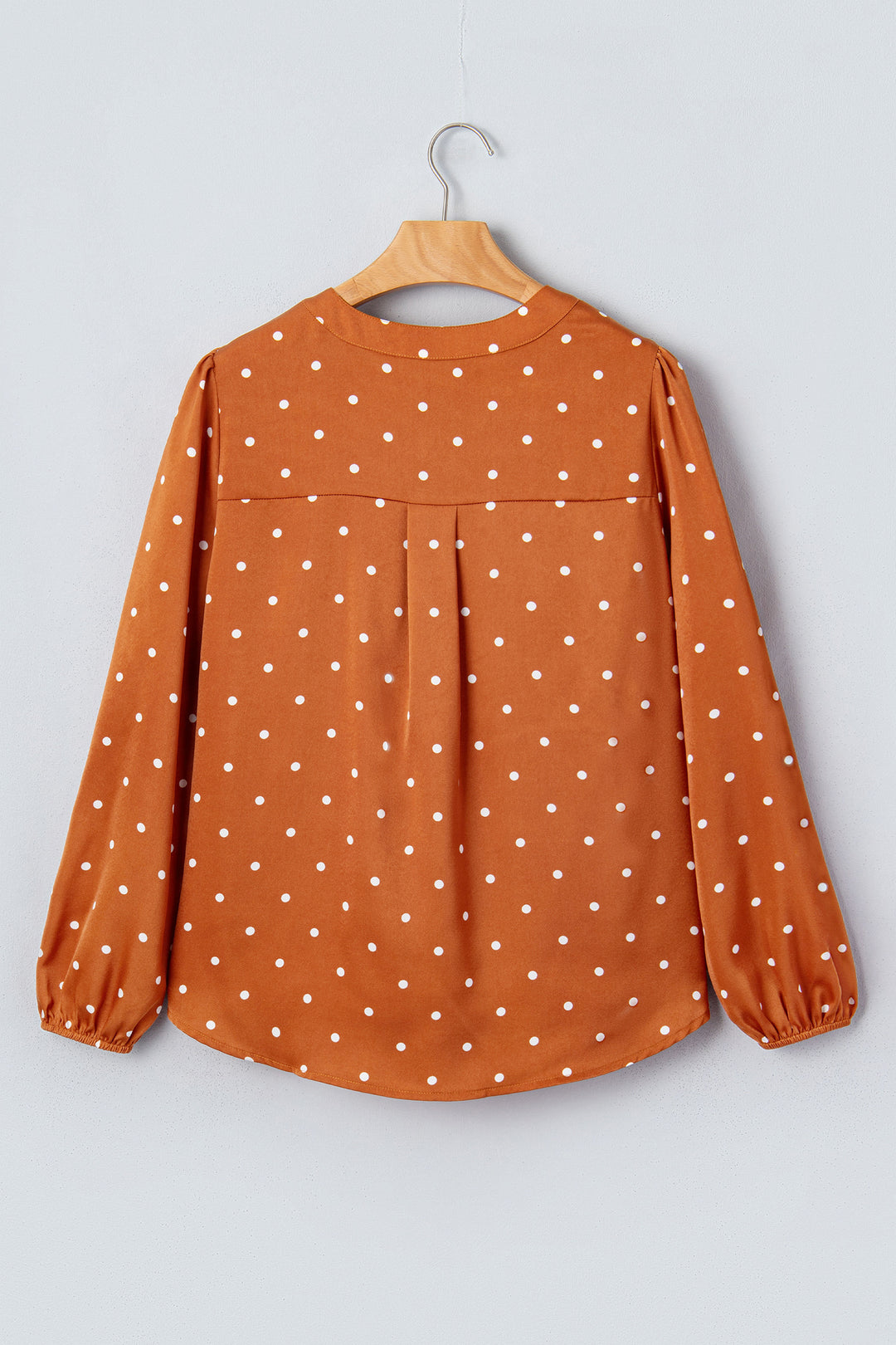Brown Polka Dot Half Button V Neck Long Sleeve Blouse