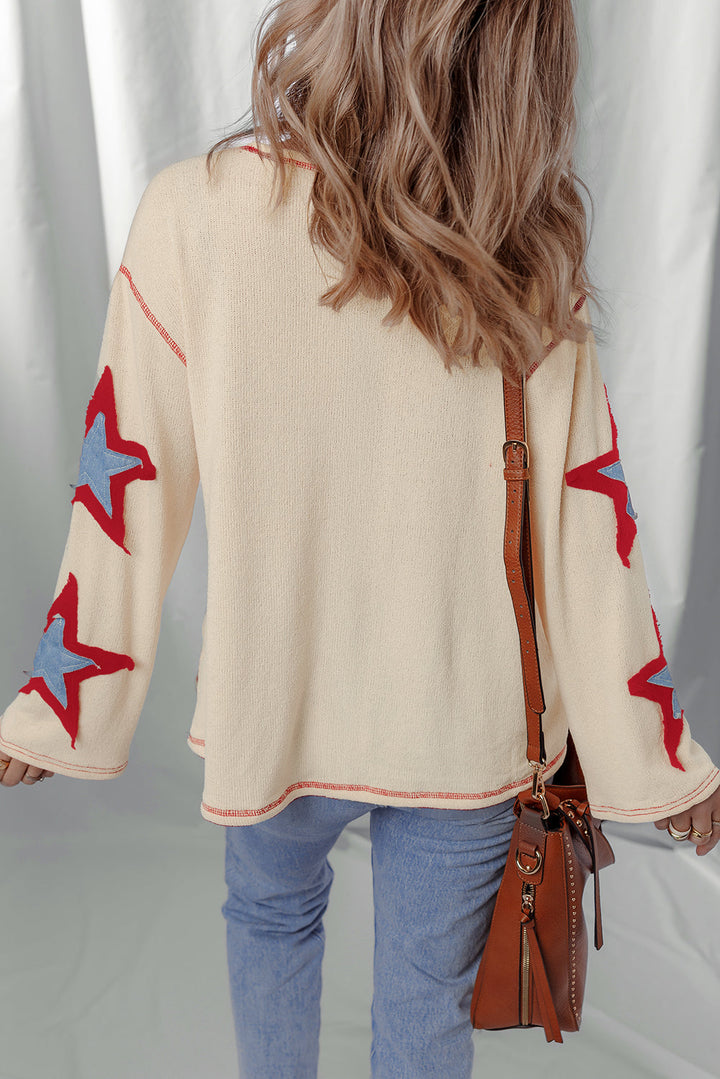 USA Patchwork Exposed Seam Long Sleeve Top