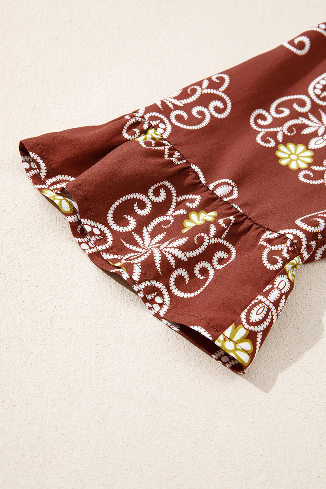 Brown Floral Print Belted Striped Trim Tiered Maxi Dress