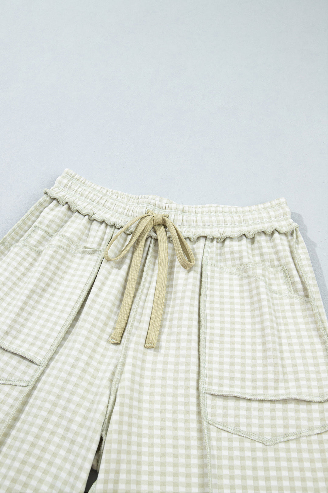 Green Plaid Contrast Trim Drawstring Elastic Waist Shift Pants