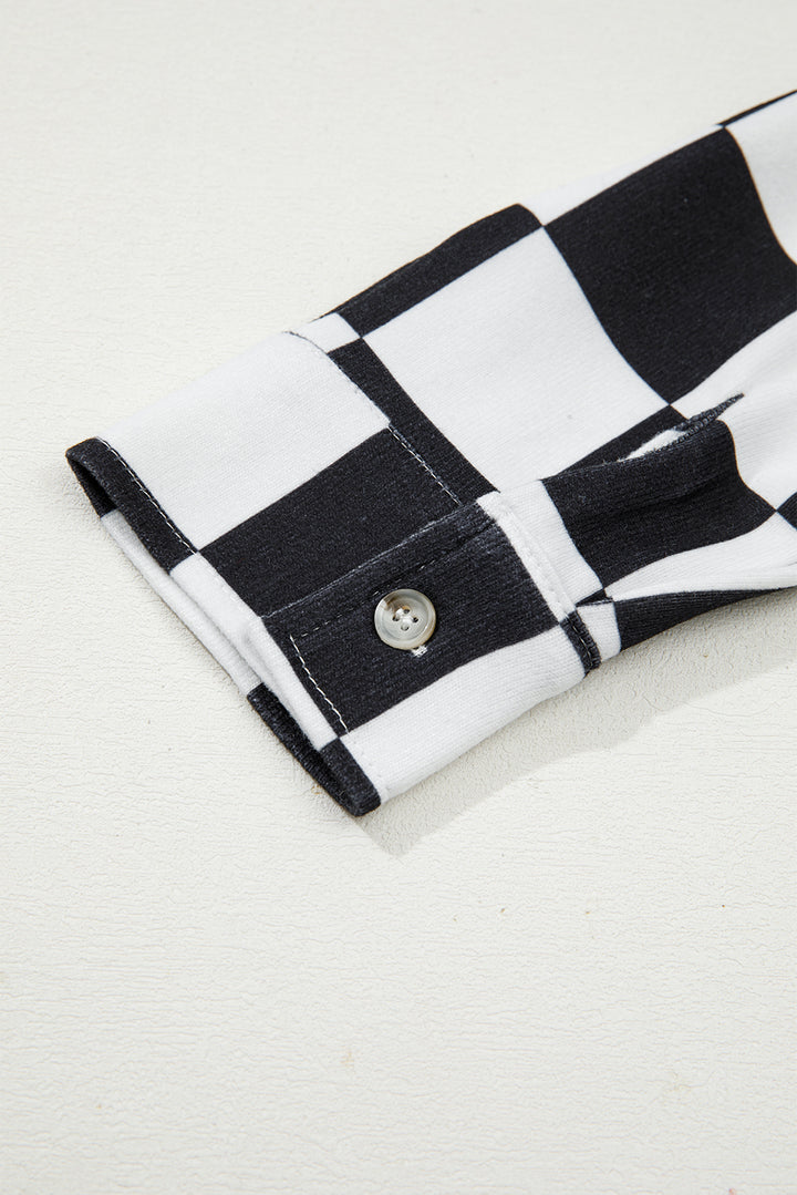 Black Checkerboard Flap Pocket Button Front Shacket