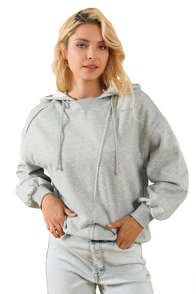 Gray Active Patchwork Detail Warm Winter Hoodie