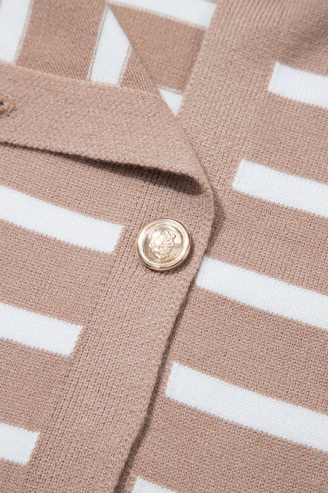 Khaki Stripe Button Down Short Sleeve Knit Plus Size Cardigan