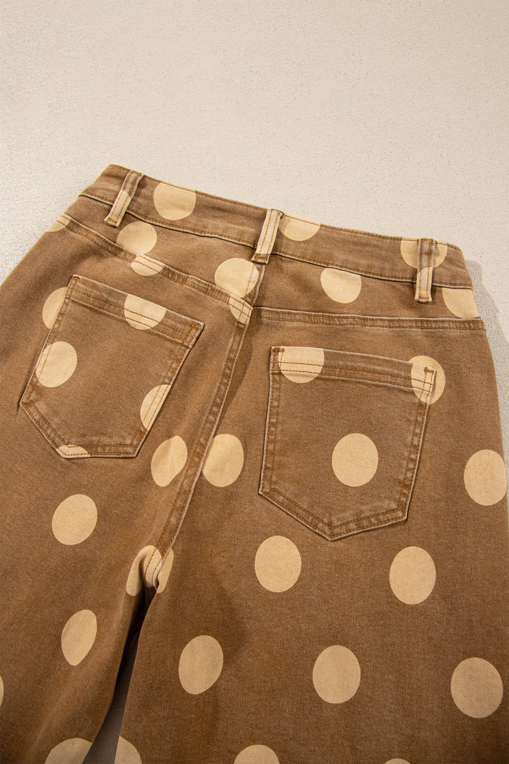 Sky Blue Polka Dot Ankle-Length Metal Button Casual Jeans