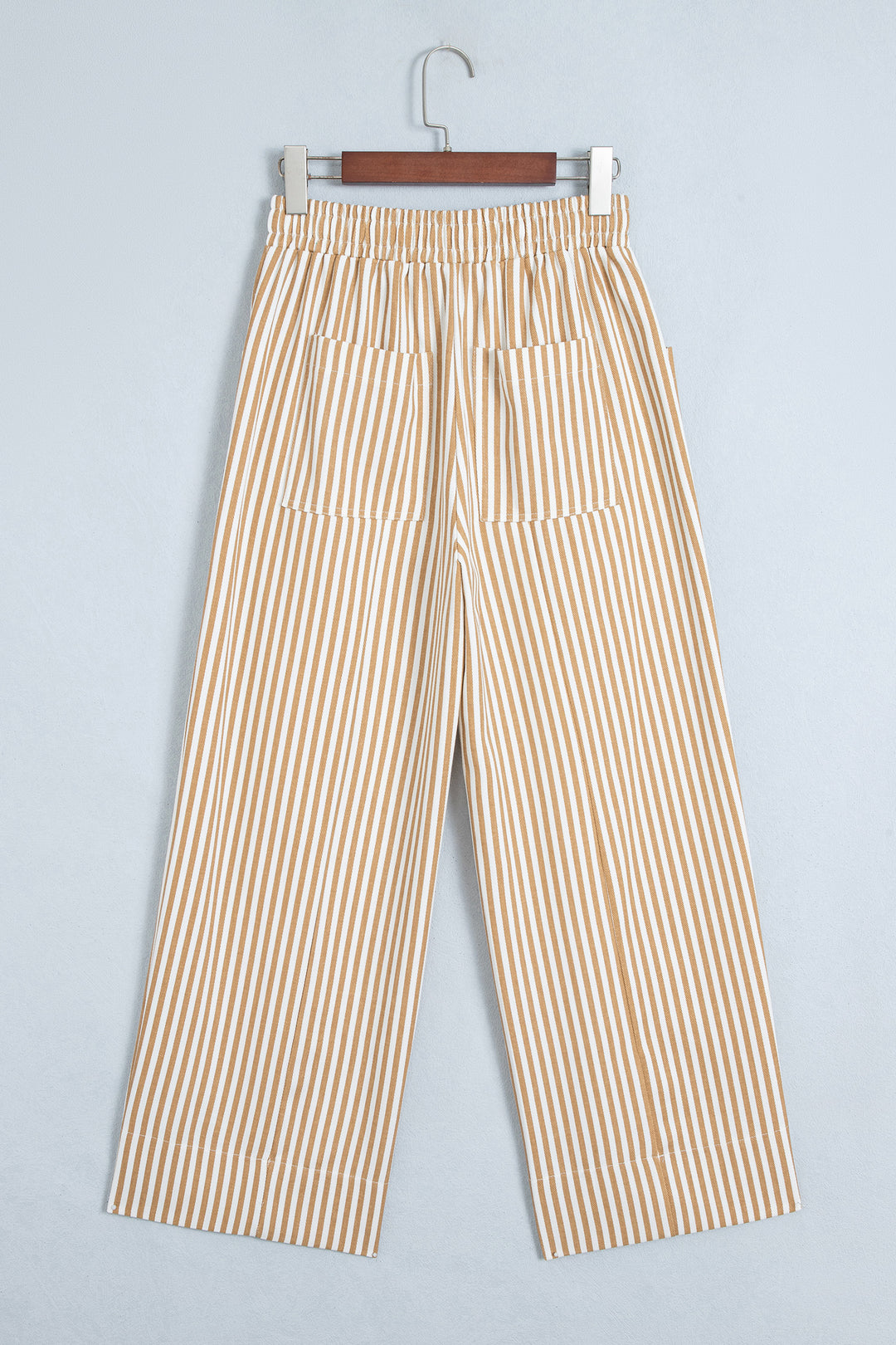 Apricot Stripe Ribbon Drawstring Waist Full-Length Shift Pant