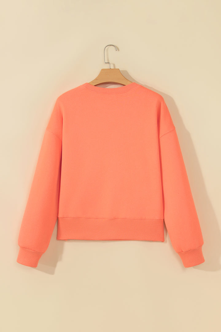 Grapefruit Orange JESUS LOVES YOU Puffy Letter Graphic Sweatshirt