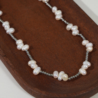 Freshwater Pearl Titanium Steel Bead Necklace