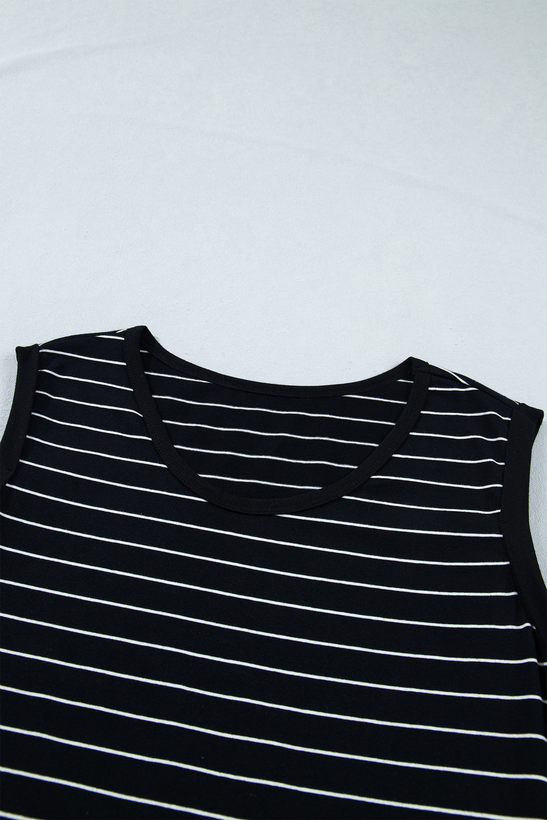 Black Stripe Drawstring Tunic Tank Mini Dress with Pockets