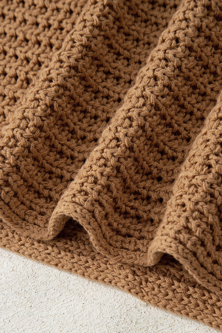 Camel Hollowed Detail Wide Sleeve Loose Pullover Sweater