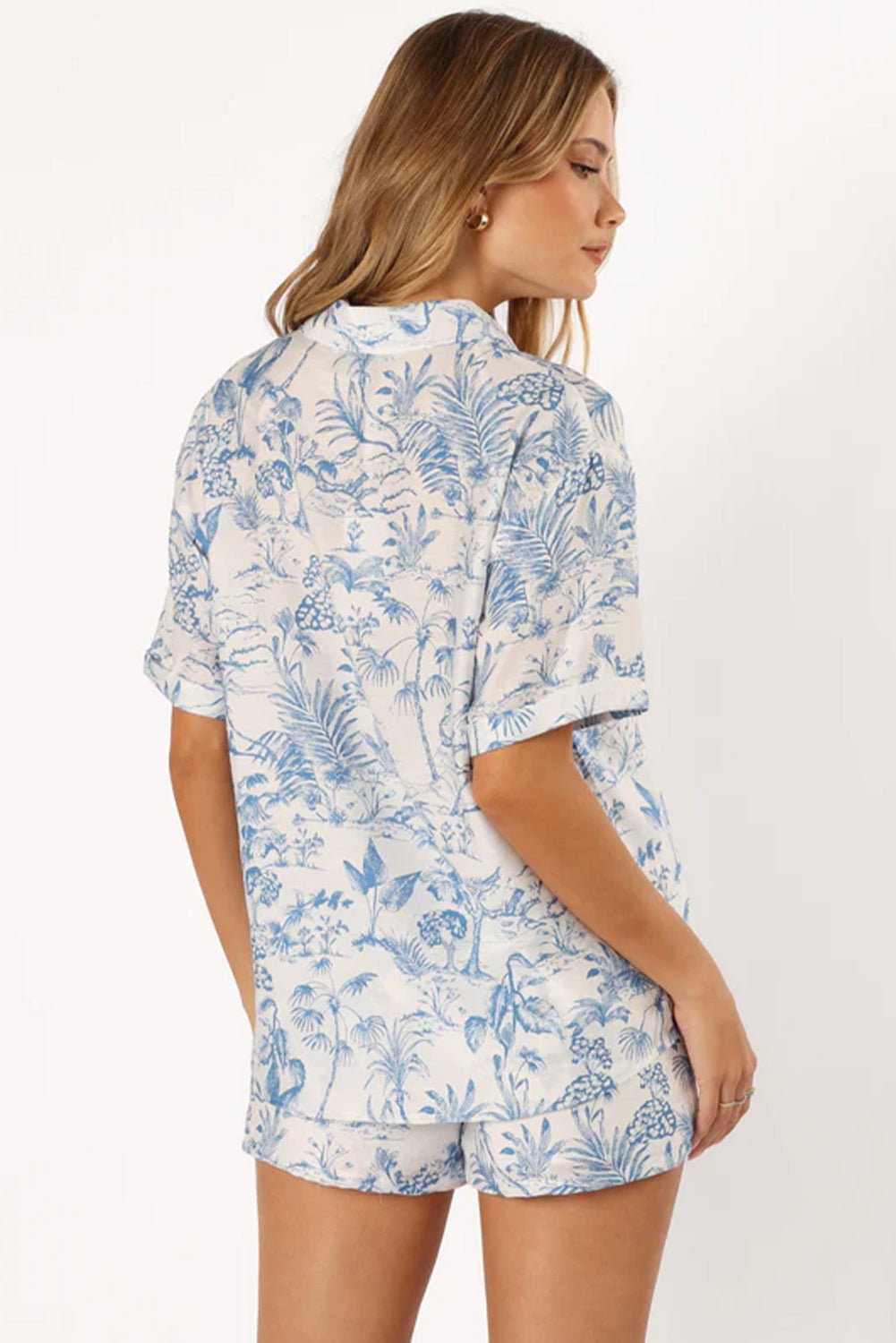 Sky Blue Floral Short Sleeve Shirt and Shorts Set